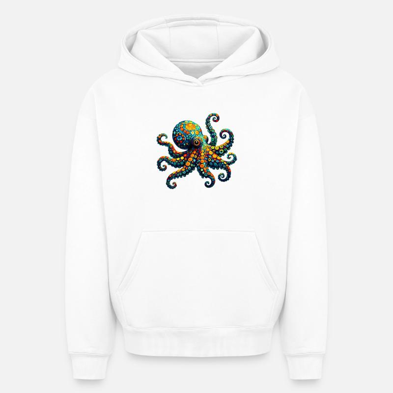 Pieuvre van Gogh - Sweat à capuche unisexe oversize épais SPREAD - blanc
