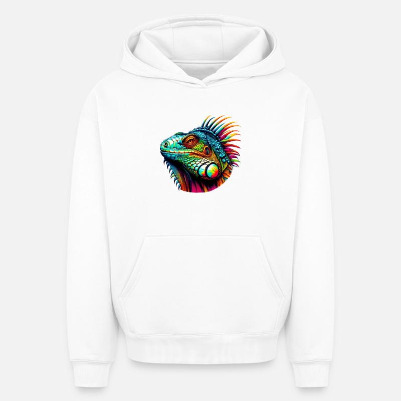 Iguane - Sweat à capuche unisexe oversize épais SPREAD - blanc