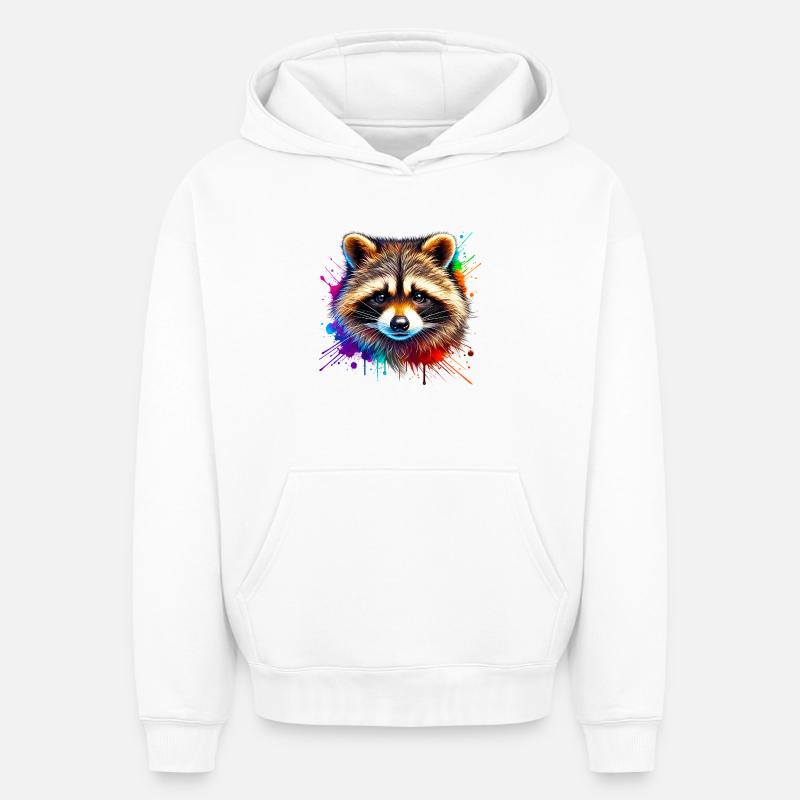 Raton laveur - Sweat à capuche unisexe oversize épais SPREAD - blanc