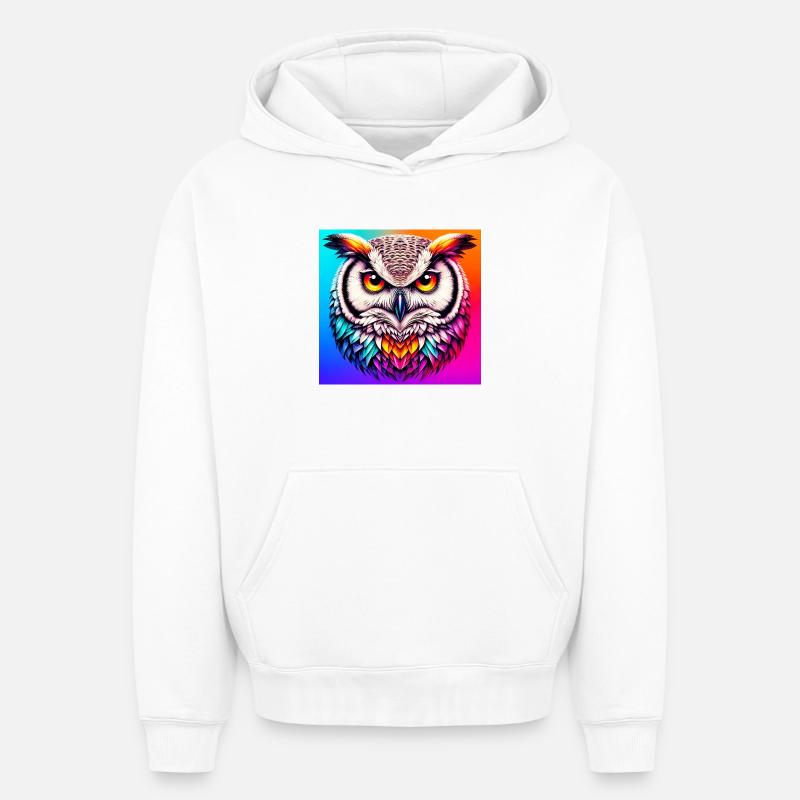 hibou - Sweat à capuche unisexe oversize épais SPREAD - blanc