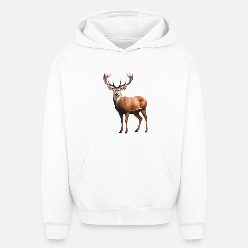 Cerf - Sweat à capuche unisexe oversize épais SPREAD - blanc