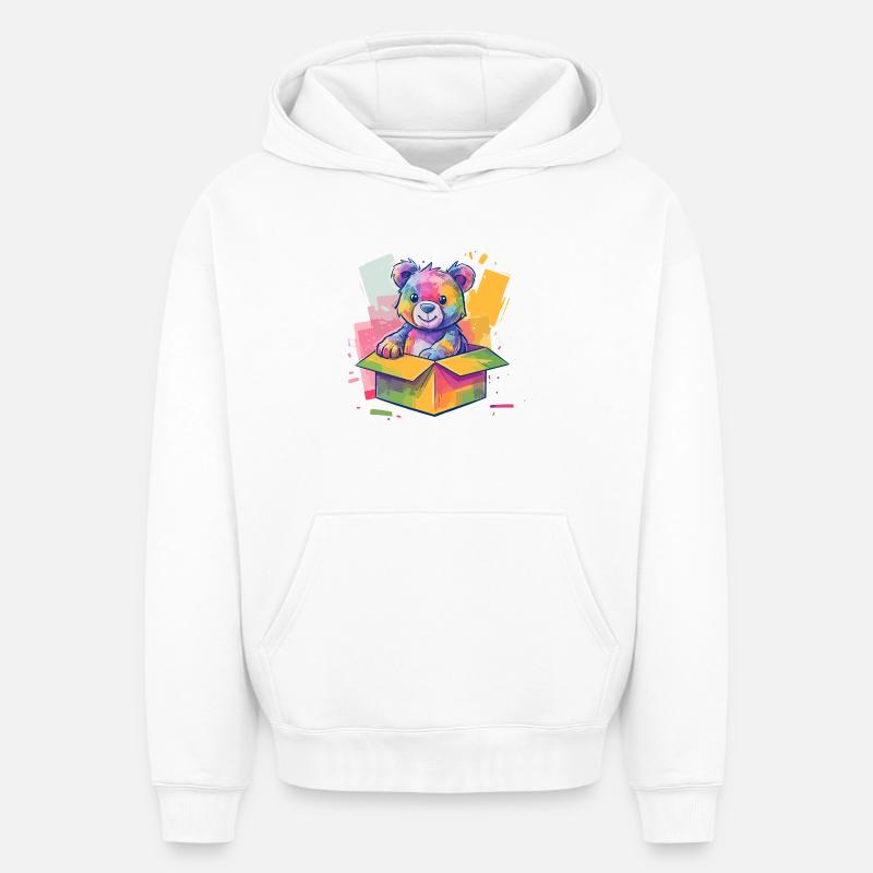 Ours arc-en-ciel dans une boîte - Sweat à capuche unisexe oversize épais SPREAD - blanc