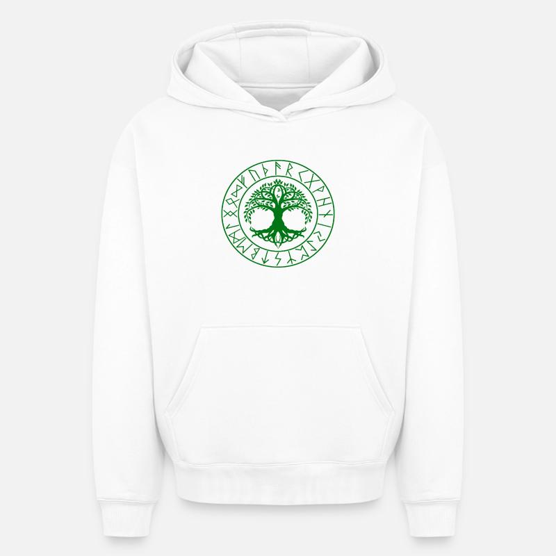Nœud celtique Viking Tree - Sweat à capuche unisexe oversize épais SPREAD - blanc