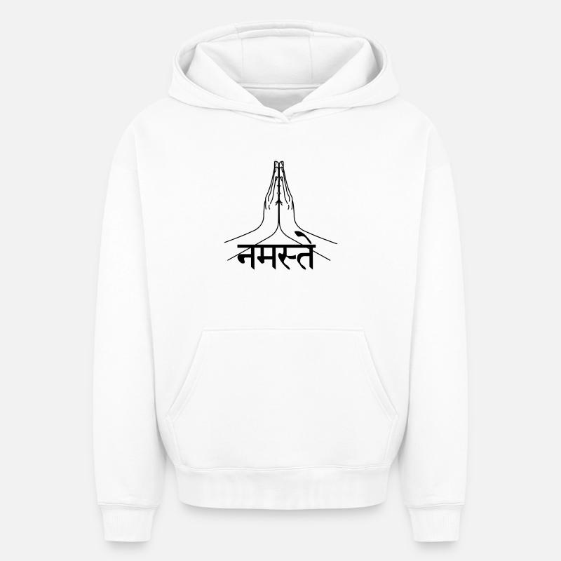 Namaste Sanskrit écrit mains - Sweat à capuche unisexe oversize épais SPREAD - blanc