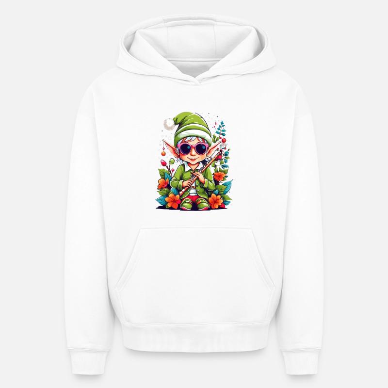 Elfe avec flûte - Sweat à capuche unisexe oversize épais SPREAD - blanc