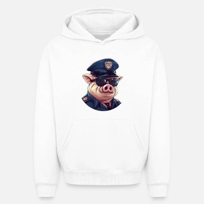 Police cochon - Sweat à capuche unisexe oversize épais SPREAD - blanc