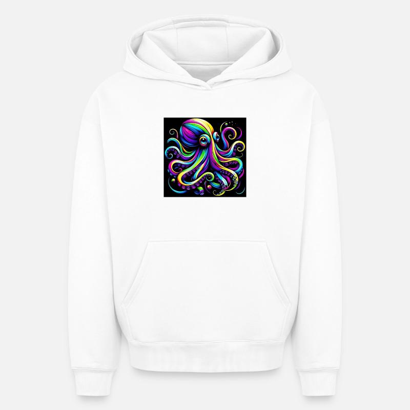 Pieuvre - Sweat à capuche unisexe oversize épais SPREAD - blanc