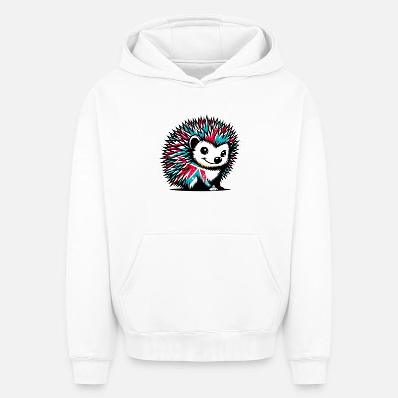 Hérisson - Sweat à capuche unisexe oversize épais SPREAD - blanc