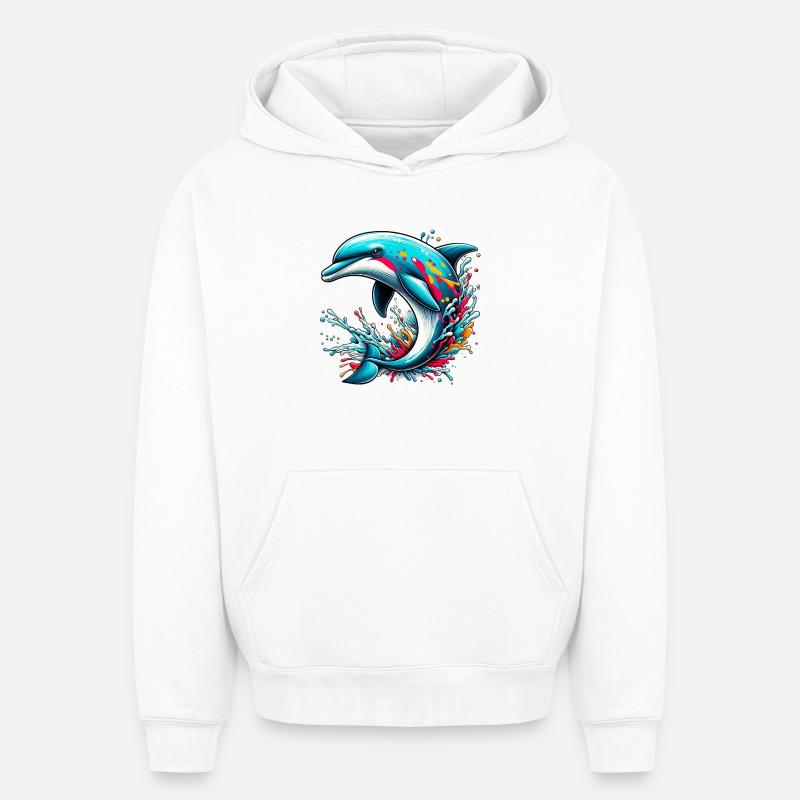 Dauphin - Sweat à capuche unisexe oversize épais SPREAD - blanc