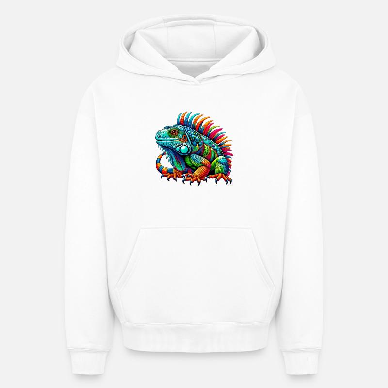 Iguane - Sweat à capuche unisexe oversize épais SPREAD - blanc