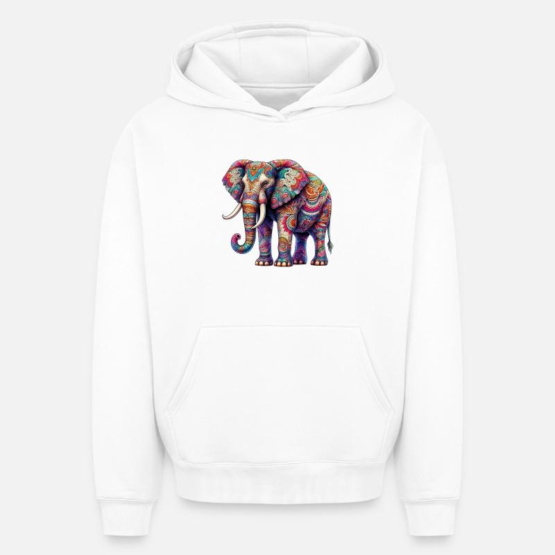 Éléphant - Sweat à capuche unisexe oversize épais SPREAD - blanc