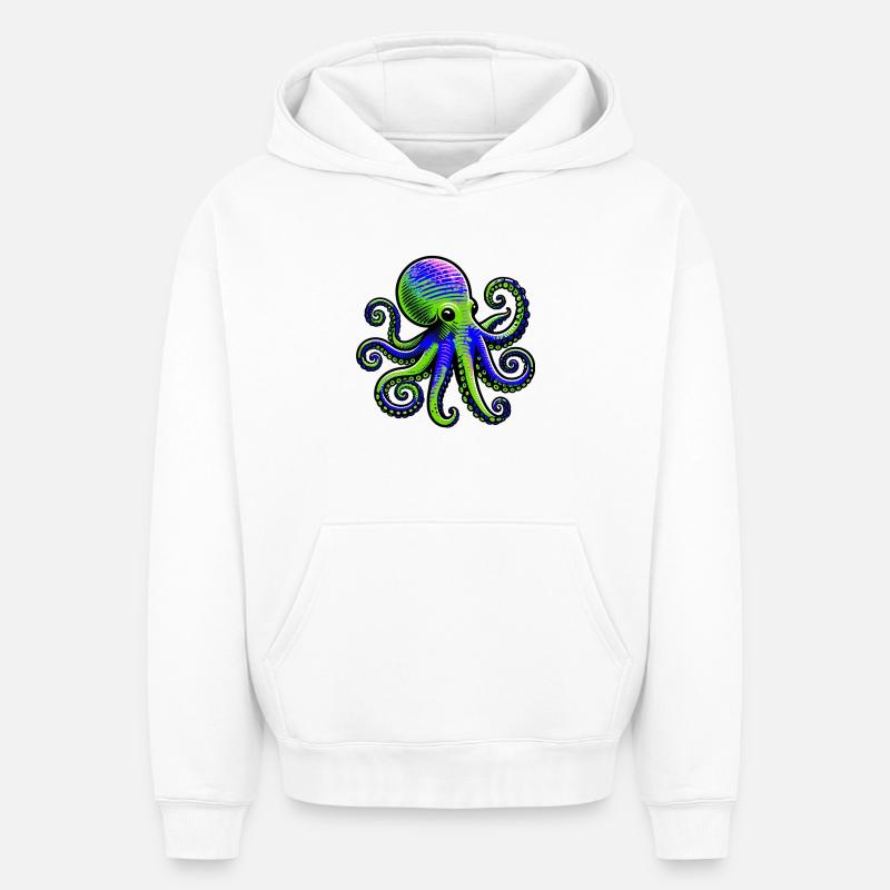 Pieuvre - Sweat à capuche unisexe oversize épais SPREAD - blanc