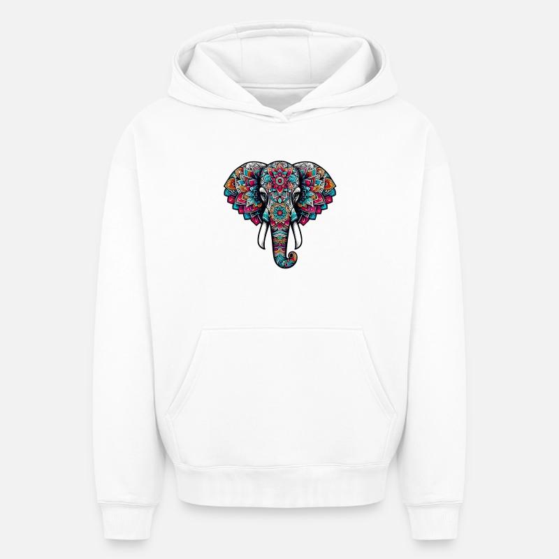 Éléphant - Sweat à capuche unisexe oversize épais SPREAD - blanc