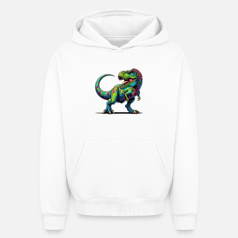 Dinosaure - Sweat à capuche unisexe oversize épais SPREAD - blanc