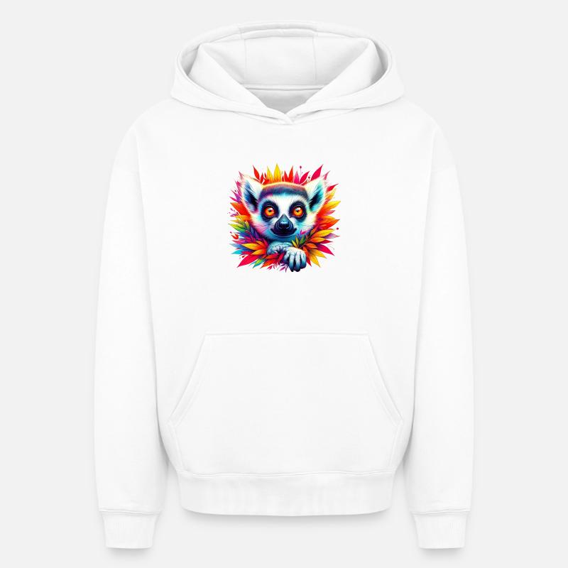 Lémurien - Sweat à capuche unisexe oversize épais SPREAD - blanc