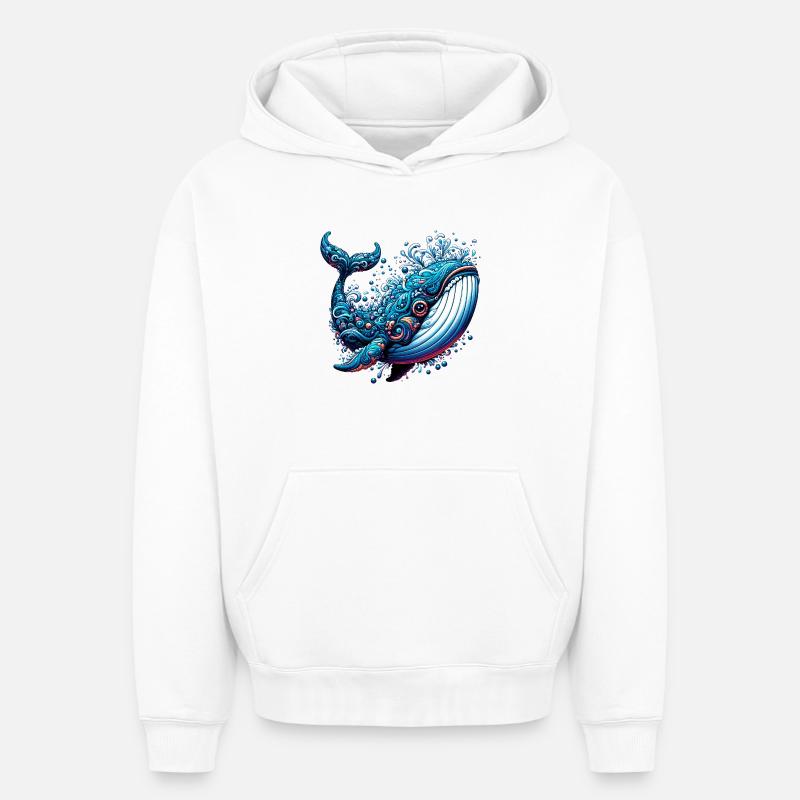 Baleine - Sweat à capuche unisexe oversize épais SPREAD - blanc
