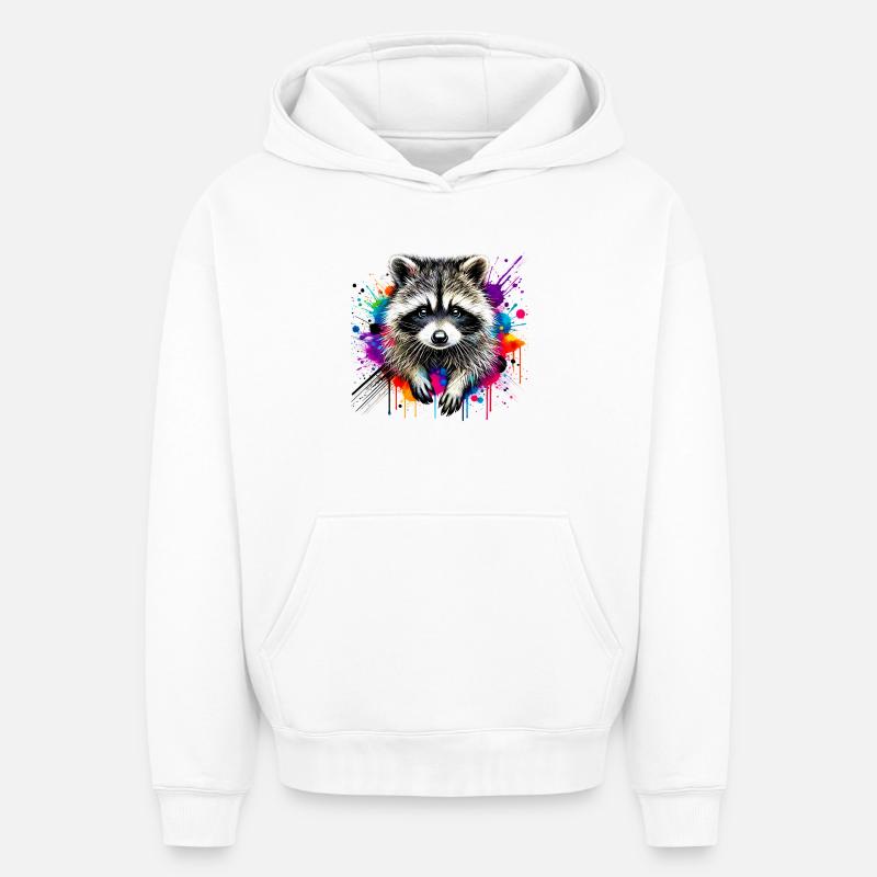 Raton laveur - Sweat à capuche unisexe oversize épais SPREAD - blanc