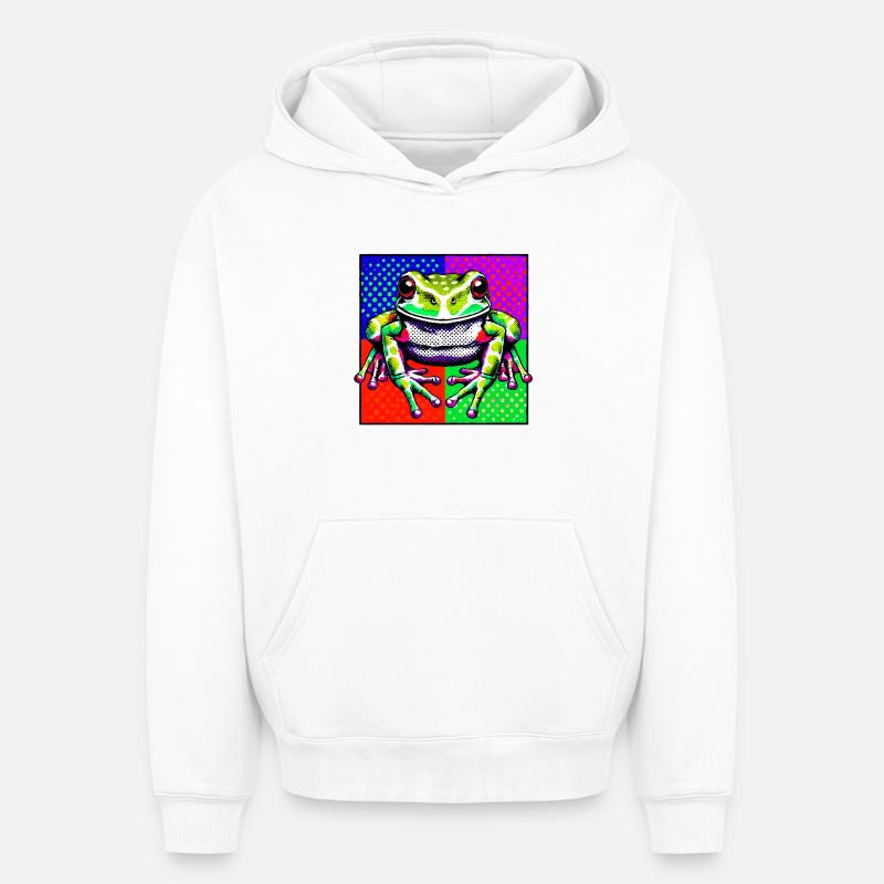 Grenouille - Sweat à capuche unisexe oversize épais SPREAD - blanc
