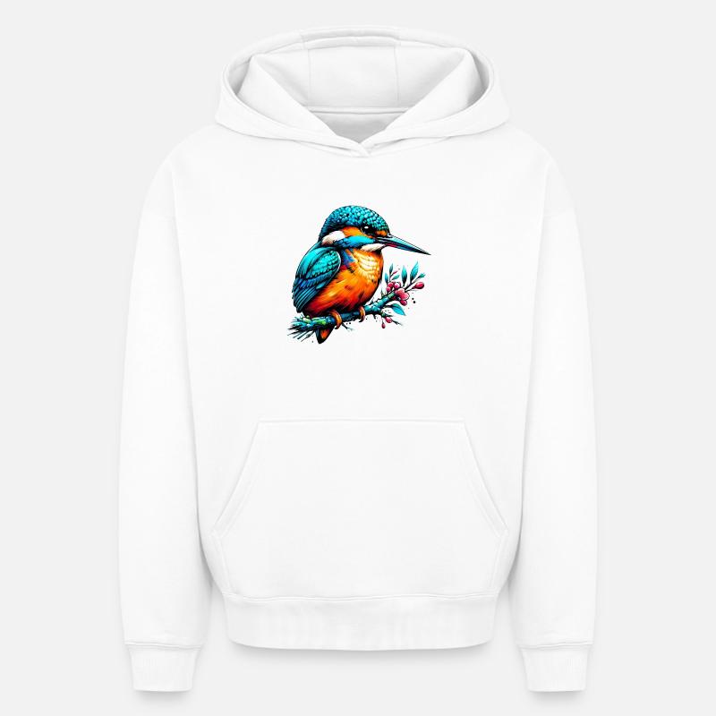 Martin-pêcheur - Sweat à capuche unisexe oversize épais SPREAD - blanc