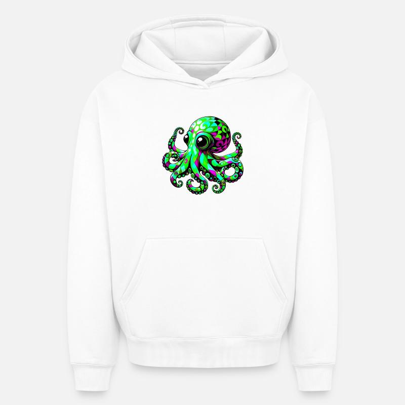 Pieuvre - Sweat à capuche unisexe oversize épais SPREAD - blanc