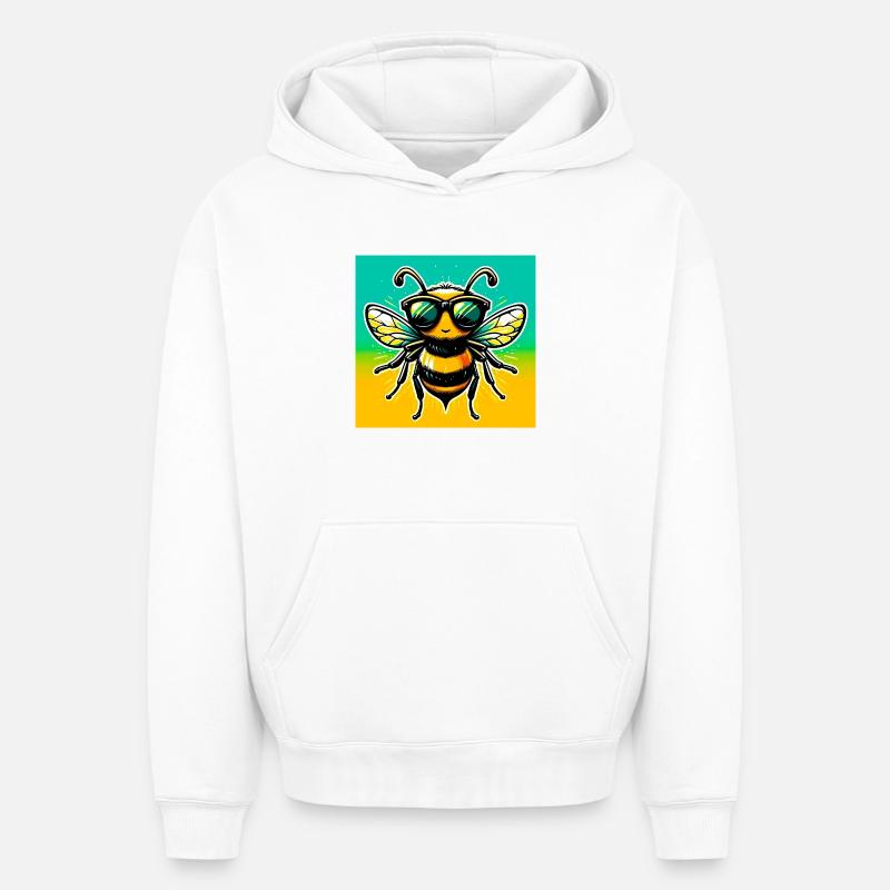 abeille - Sweat à capuche unisexe oversize épais SPREAD - blanc