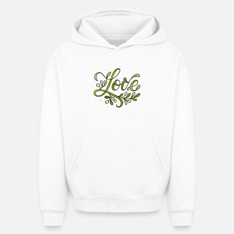 Lettrage d’amour avec gui - Sweat à capuche unisexe oversize épais SPREAD - blanc
