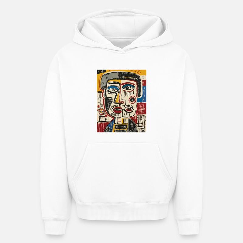 Visage cubiste vibrant - Sweat à capuche unisexe oversize épais SPREAD - blanc