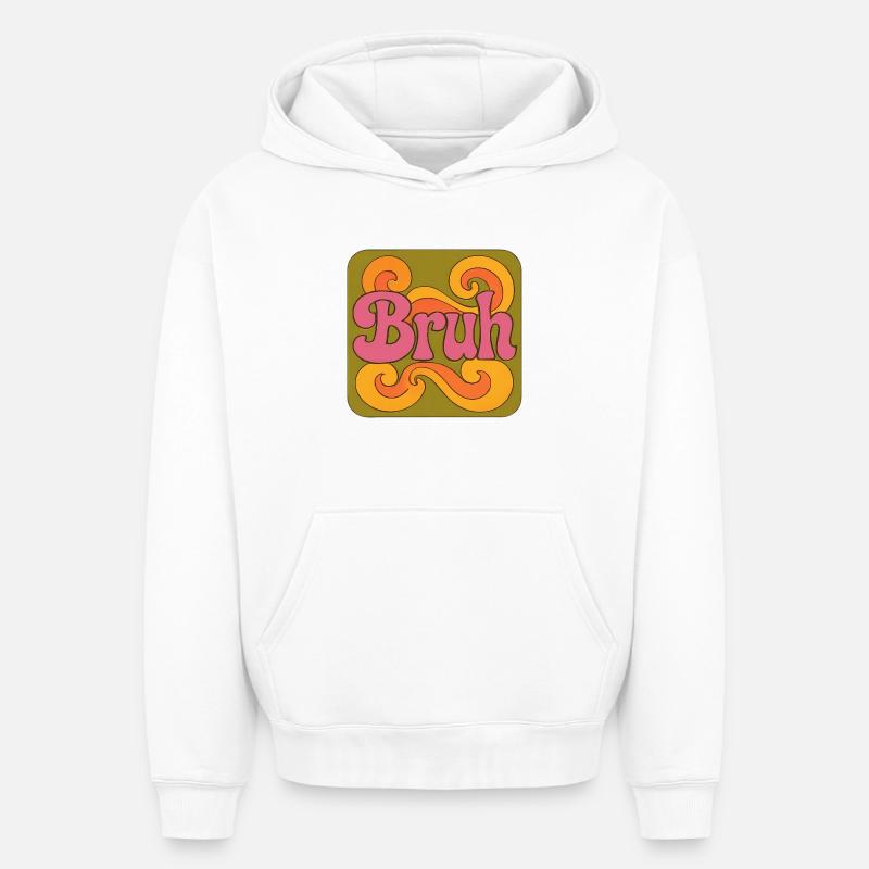 Bruh Psychedelic Swirl - Sweat à capuche unisexe oversize épais SPREAD - blanc