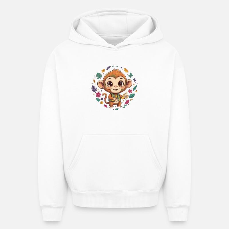 Singe tropical avec banane - Sweat à capuche unisexe oversize épais SPREAD - blanc