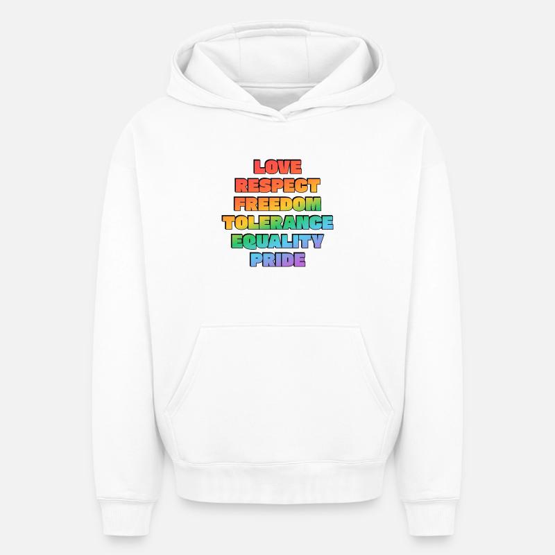 Rainbow Pride Values - Oversized Heavyweight Unisex Hoodie - white
