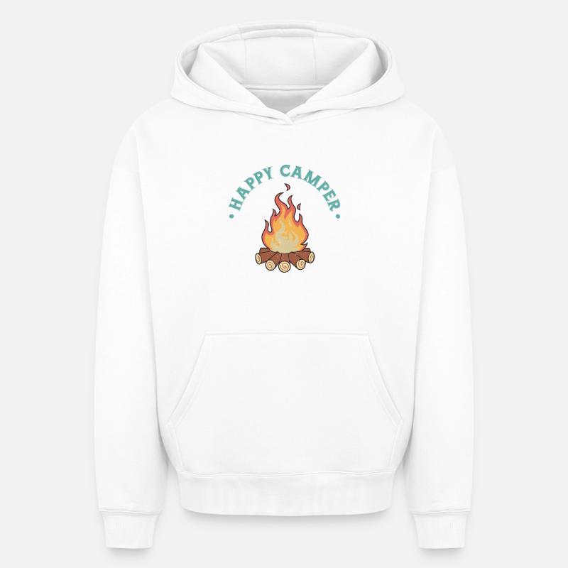 Happy Camper - Sweat à capuche unisexe oversize épais SPREAD - blanc