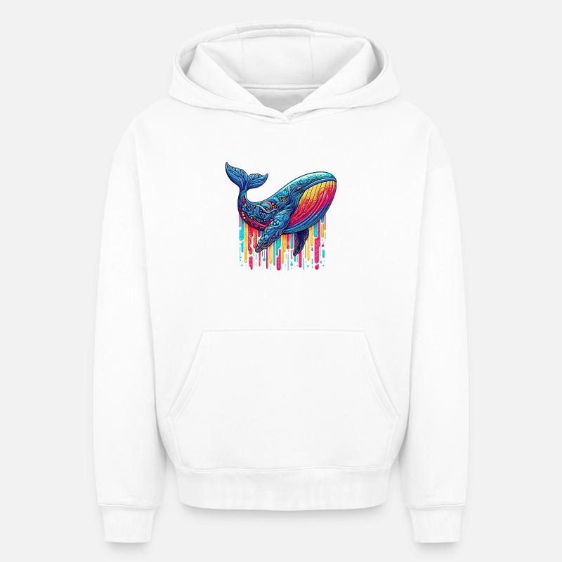 Baleine - Sweat à capuche unisexe oversize épais SPREAD - blanc