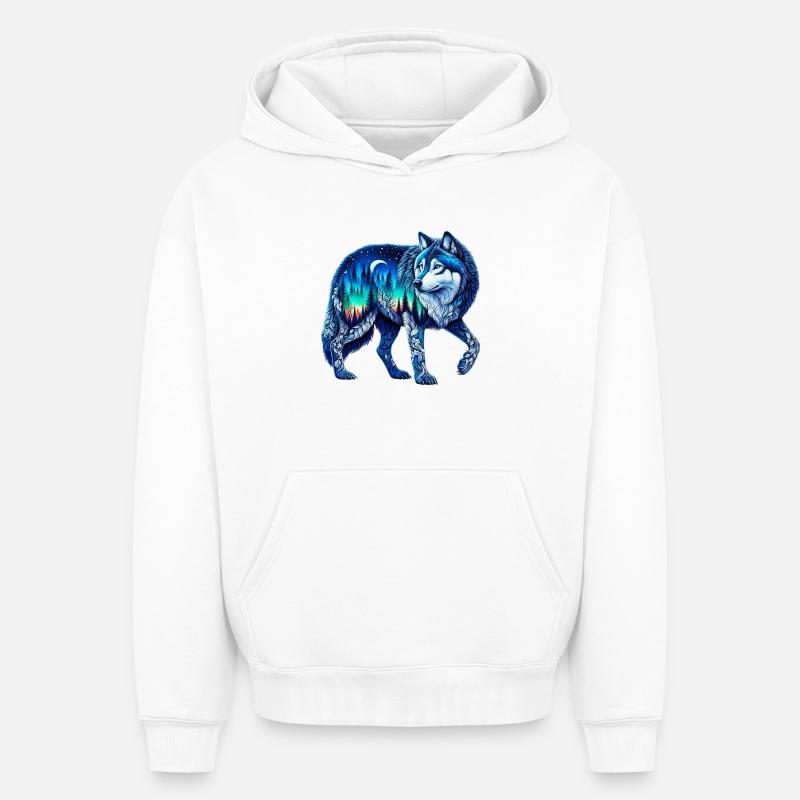 Loup - Sweat à capuche unisexe oversize épais SPREAD - blanc