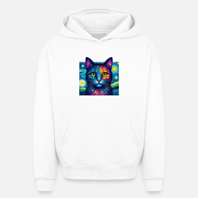 Chat - Sweat à capuche unisexe oversize épais SPREAD - blanc