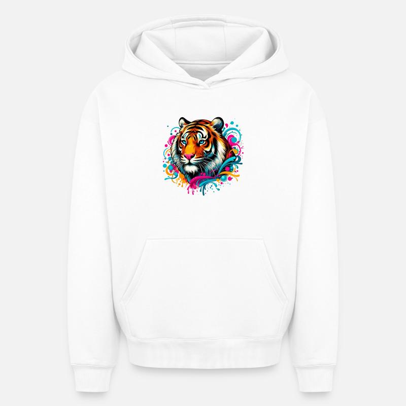 Tigre - Sweat à capuche unisexe oversize épais SPREAD - blanc