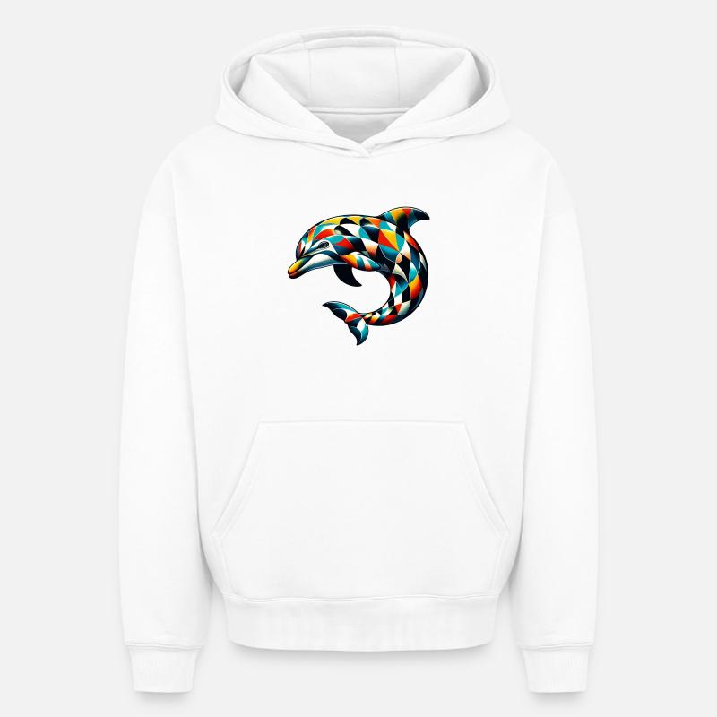 Dauphin arlequin - Sweat à capuche unisexe oversize épais SPREAD - blanc