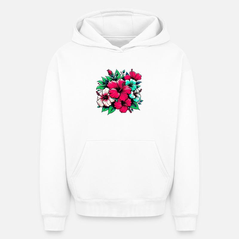 Fleurs d’hibiscus - Sweat à capuche unisexe oversize épais SPREAD - blanc