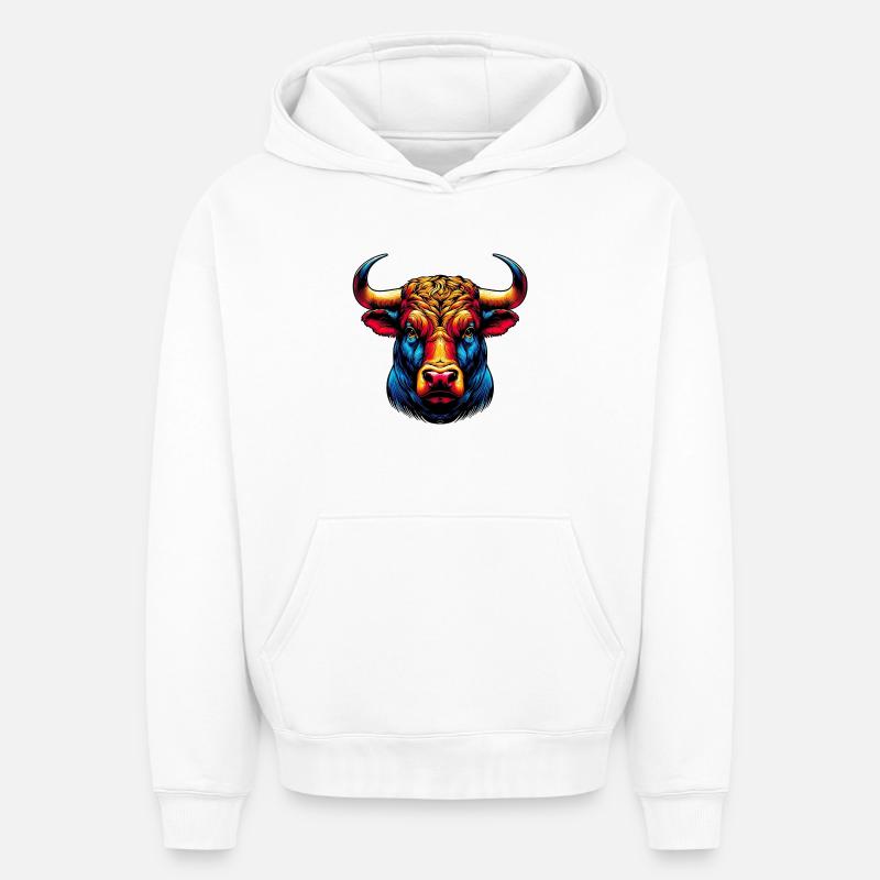 Taureau - Sweat à capuche unisexe oversize épais SPREAD - blanc