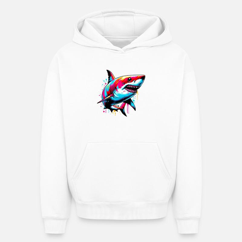 Requin - Sweat à capuche unisexe oversize épais SPREAD - blanc