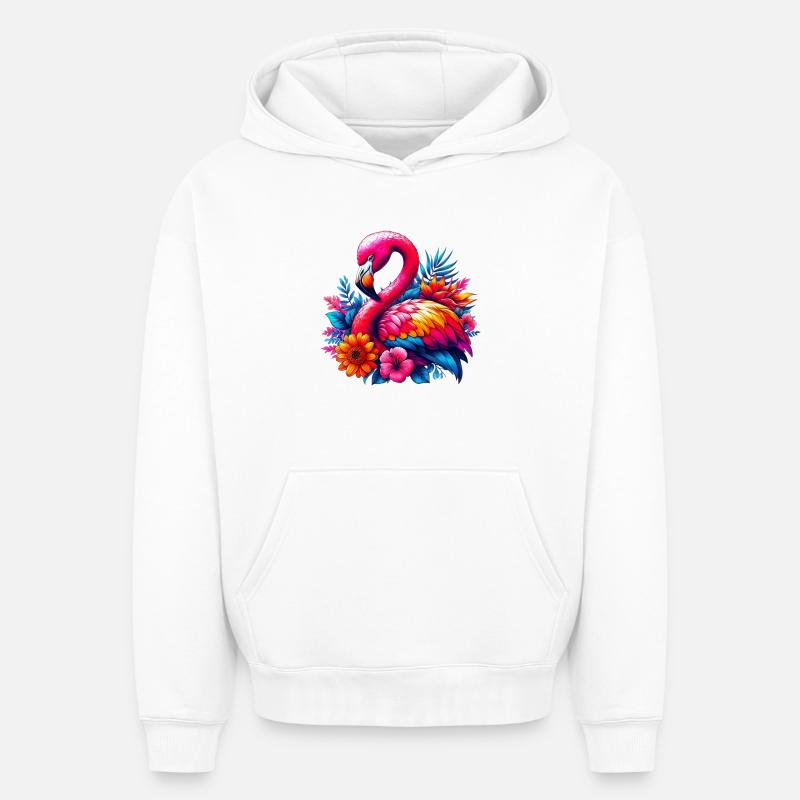 Flamant - Sweat à capuche unisexe oversize épais SPREAD - blanc
