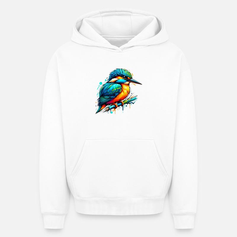 Martin-pêcheur - Sweat à capuche unisexe oversize épais SPREAD - blanc