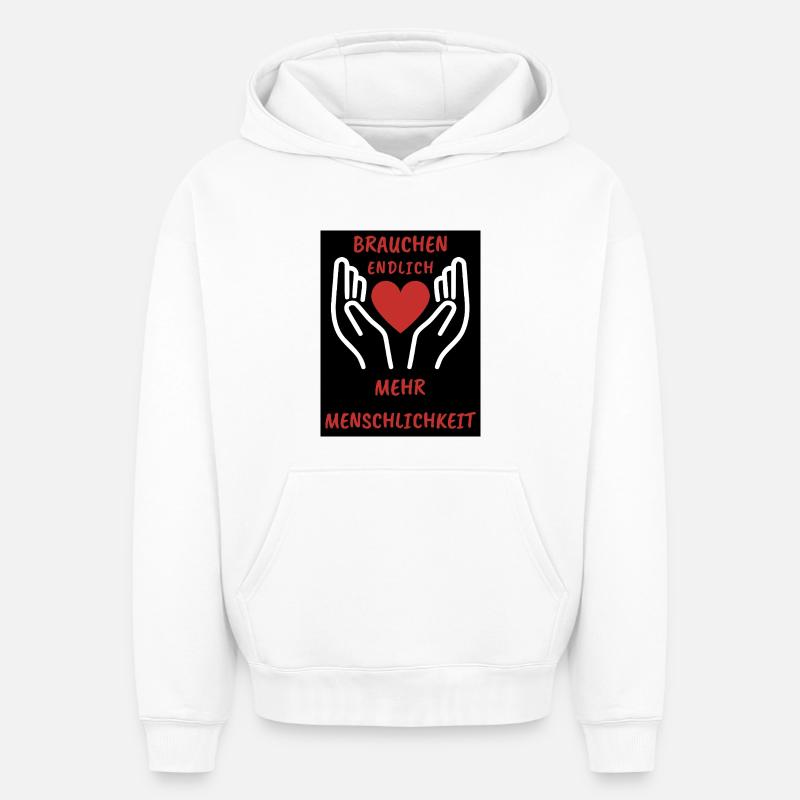 Herz- und Handdesign mit Botschaft - Oversized Heavyweight Unisex Hoodie - Weiß