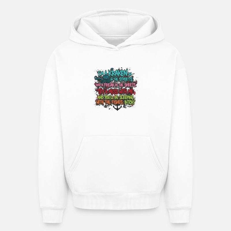 GRAFFITI DE RUE KRAKEN DISANT - Sweat à capuche unisexe oversize épais SPREAD - blanc