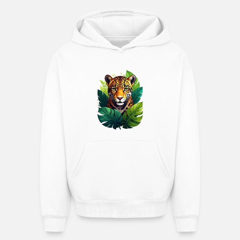 Un jaguar dans la jungle - Sweat à capuche unisexe oversize épais SPREAD - blanc