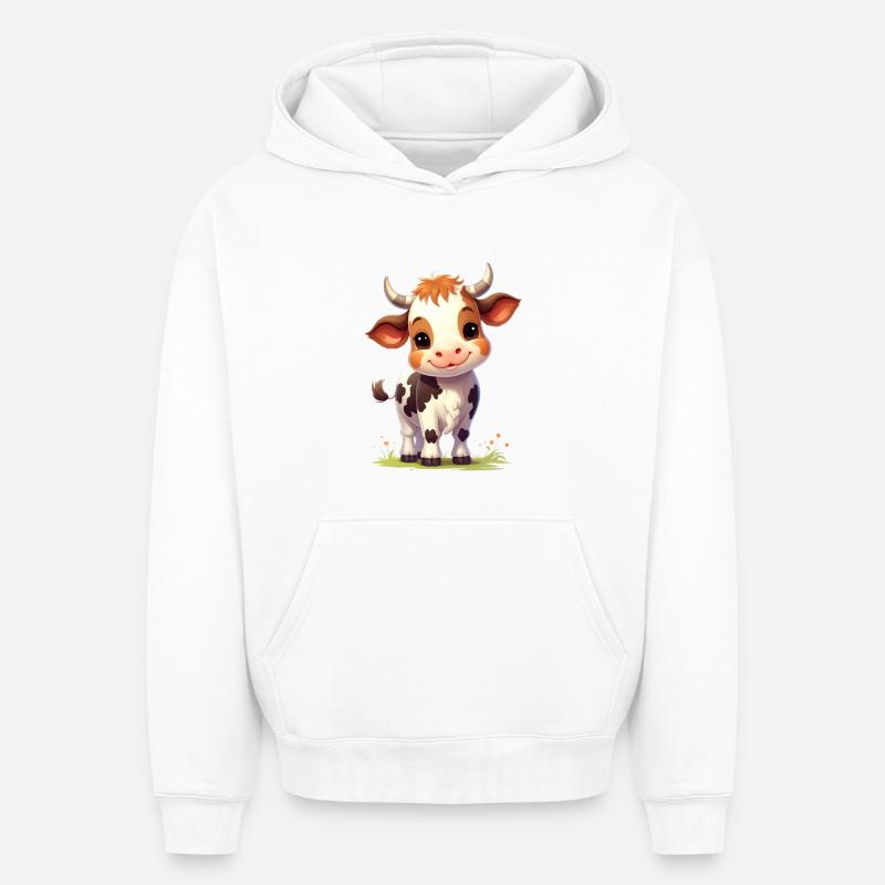 vache mignonne - Sweat à capuche unisexe oversize épais SPREAD - blanc
