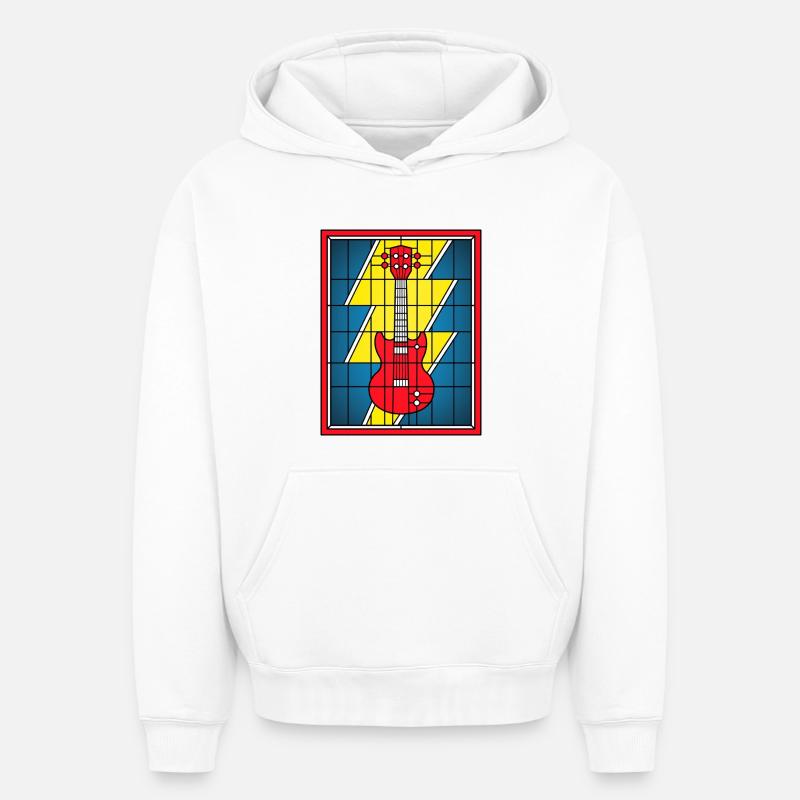 Guitare électrique en vitrail - Sweat à capuche unisexe oversize épais SPREAD - blanc