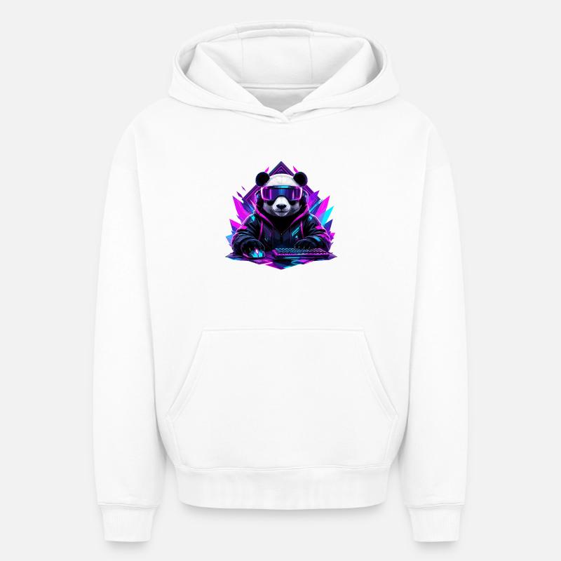 Panda Cyberpunk Gaming Neon - Sweat à capuche unisexe oversize épais SPREAD - blanc