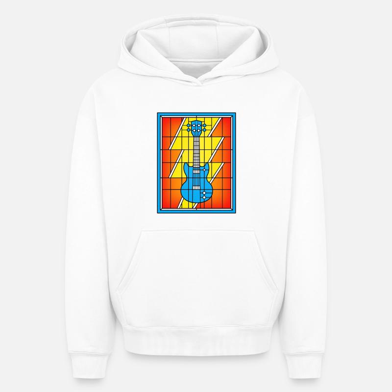 Guitare bleue vitral - Sweat à capuche unisexe oversize épais SPREAD - blanc