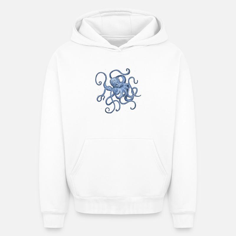 Octopus - Sweat à capuche unisexe oversize épais SPREAD - blanc
