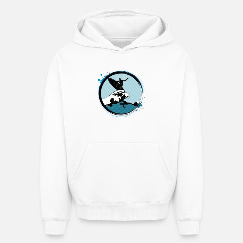 Patch Surfer - Sweat à capuche unisexe oversize épais SPREAD - blanc